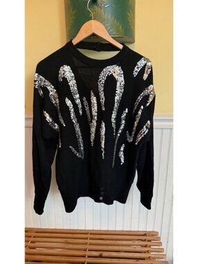 Oleg Cassini Black Sequined Sweater Knit Sophisticates Milano New York Vintage